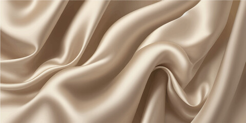 Elegant Champagne Silk Fabric with Soft Folds and Subtle Sheen. © FSompa