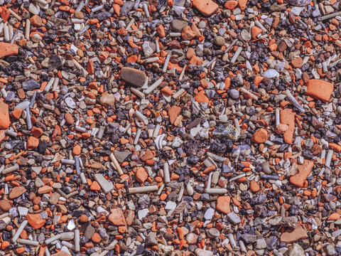 
Historic detritus washed up on the foreshore of the Thames river at the ancient Queenhithe dock in London
