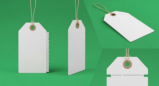 Blank paper tags on green background for price or gift message