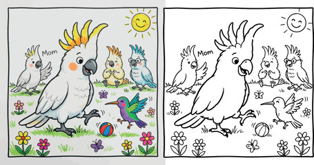 Cute Cockatoo Bird Family Coloring Page © Sumon555