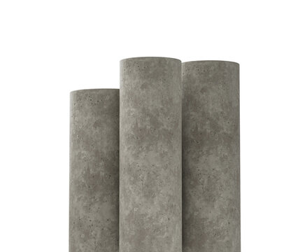 Three minimalist concrete cylinder pedestals for product display.