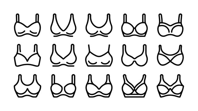 Collection of stylized bra underwear icons in various designs and styles Vector