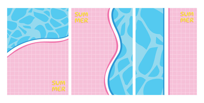A set of vector illustration backgrounds for poster designs inspired by summer sales and swimming pools (vertical orientation).