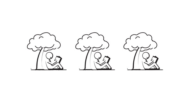 Illustrations of People Reading Books Under Trees.