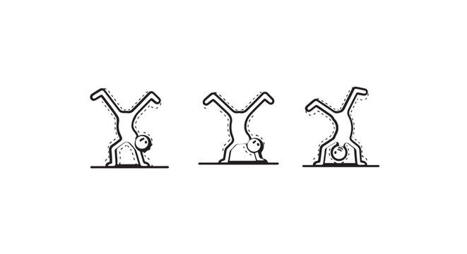 Three stylized cartoon figures in dynamic falling poses.