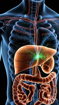 Detailed Anatomical Illustration of Human Internal Organs, Highlighting Liver, Heart, and Digestive System for Educational and Medical Contexts
