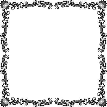 A filigree heraldic crest motif floral pattern border frame. Original design in a vintage style.
