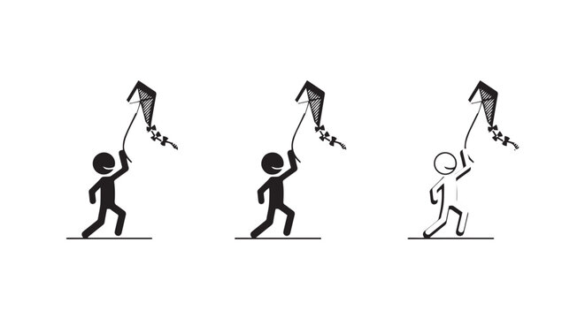 Silhouette figures joyfully flying colorful kites outdoors.
