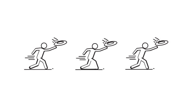 Sequential stick figure illustrations of frisbee throwing motion.