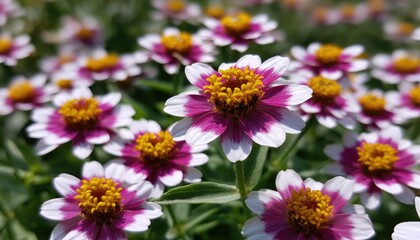 Fototapeta premium Delicate white and magenta wildflowers bloom in bright sunshine