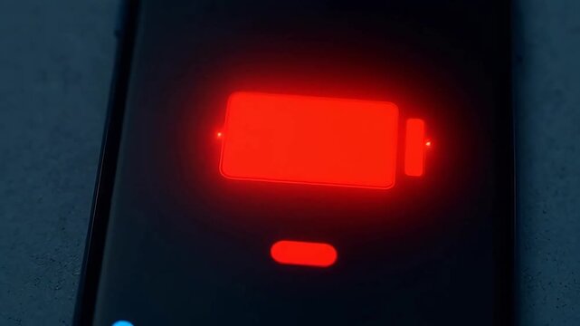 Smartphone Low Battery Alert: Red Icon with Animated Warning Pulse