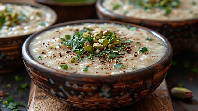 Pakistani keto dessert sugar free kheer creamy texture pistachio garnish traditional sweet modern healthy twist