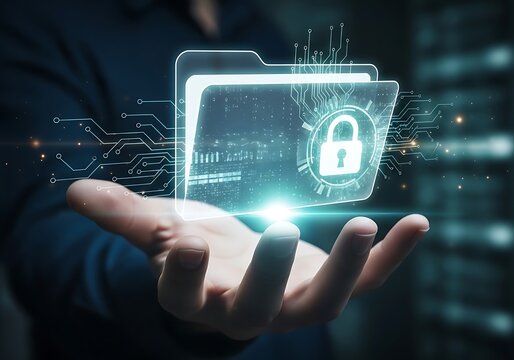 Digital data security concept with padlock icon and fader control over cyber background