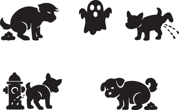 Funny dog silhuettes pooing and peeing stock illustration