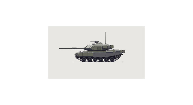 Military tank isolated on white background with detailed side view.