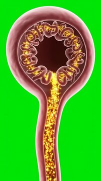 Detailed Anatomical Illustration of Nephron with Glomerular Filtration Process on Green Screen Background for Medical and Health Visual Effects