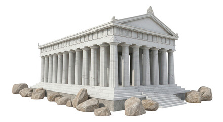 Obraz premium Ancient greek parthenon temple monument with stone ruins on the ground in a classic style isolated on transparent background