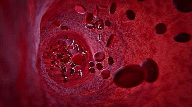 Red Blood Cells Flowing Through Blood Vessel Medical Animation Background. 4K