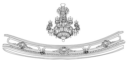 Ornate Chandelier and Decorative Cornice Detail © Ipung