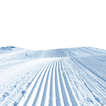Groomed Ski Slope with Parallel Tracks isolated on white background