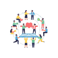 Fototapeta premium Teamwork bridge connecting people with heart symbol