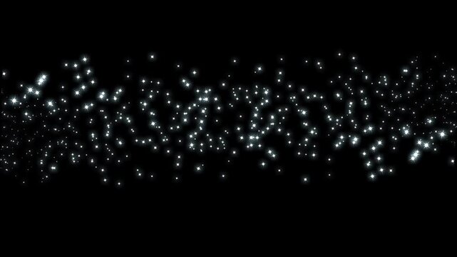 Luxury white glitter star trail animation with twinkling particle burs, Magic glitter star trai light particles, shimmering fairy dust line animation, fast moving glitter star paths on black screen.4k