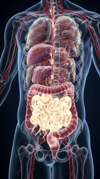 Detailed Anatomical Illustration of the Human Digestive System Highlighting Key Organs for Medical Education and Health-Related Visuals in 3D Rendering