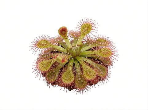 Drosera Sundew Carnivorous Plant Isolated on White Background Exotic Tentacle Detail