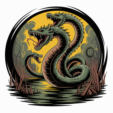 Snake Monster Swamp Creature Illustration.