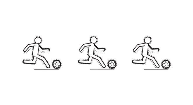 Sequential cartoon illustrations of soccer ball dribbling action.
