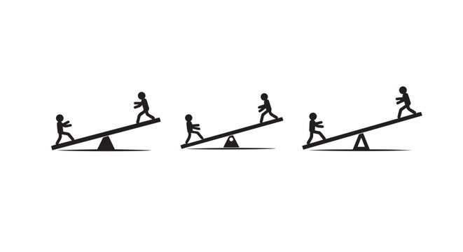 Progressive balance improvement on teeter totter illustration.
