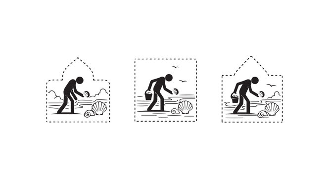 Silhouette icons of person carrying heavy wheelbarrows in sequence.