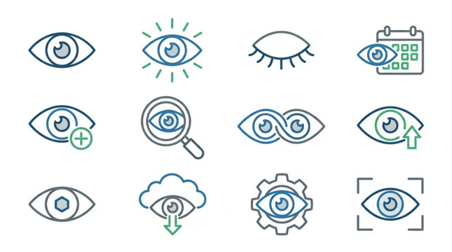 Collection of eye icons representing vision and technology concepts.