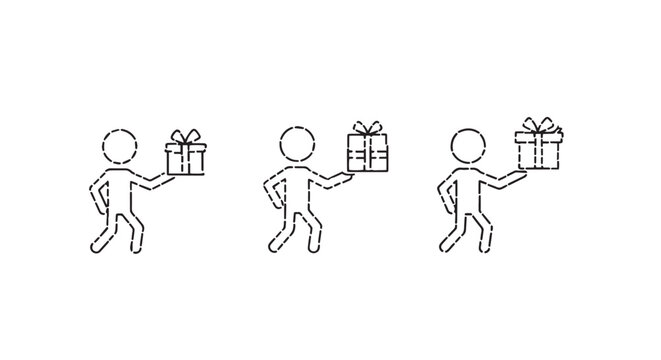 Stick figures exchanging wrapped gift boxes in sequence.