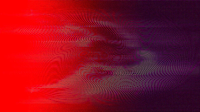 Abstract background with a vibrant red to dark purple gradient and a subtle moir pattern, featuring a digital glitch effect with horizontal wavy lines