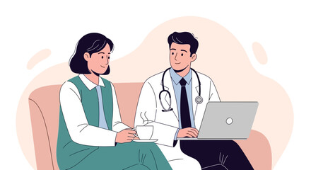 Fototapeta premium Doctor and Patient Consulting with Laptop and Coffee