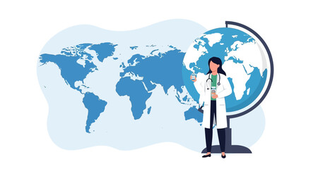Naklejka premium Doctor, Globe, World Map: Global Health and Medical Research
