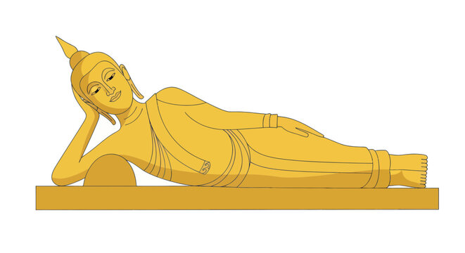 Reclining Golden Buddha Statue, Serene Meditation, Spiritual Icon