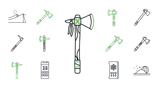 Native American Tomahawk Axe Icon Set - Vector Illustration