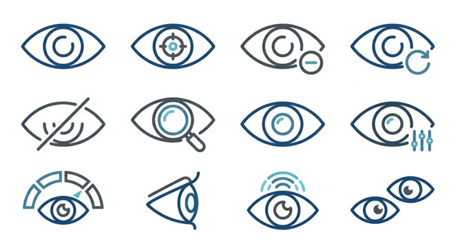 Collection of stylized eye icons representing vision and sight concepts.