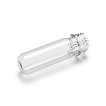 Clear pet plastic preform for bottle manufacturing isolated on white background