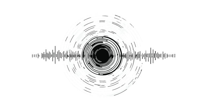 Abstract audio wave emanating from a central dark core, symbolizing sound or energy.