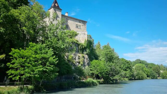 View of the S&ocirc;ne castle (Ch&acirc;teau de la S&ocirc;ne) from the Is&egrave;re river