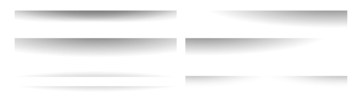Set of soft shadow gradients with smooth edges and transparent fade effect on white background.