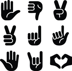 Fototapeta premium Hand Gestures Icon Set Vector Collection for Communication and Sign Language