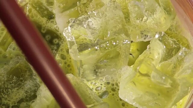 Iced matcha latte drink. Healthy.