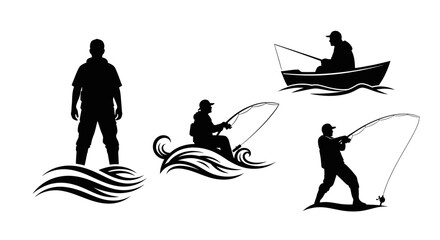 Fisherman Silhouette Collection: Angling, Boat Fishing, River Fishing © anis