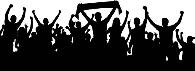 Obraz premium Celebrating crowd with raised arms for World Cup 2026 black silhouette