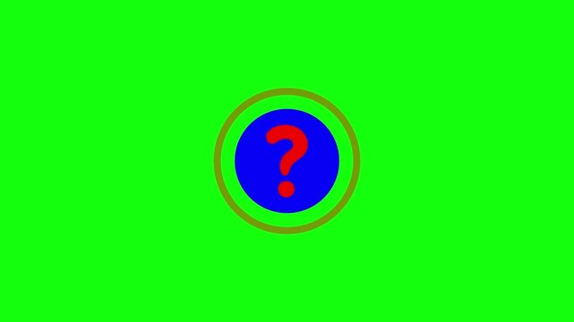 Animated question mark button flashing on green screen background with colorful circle design