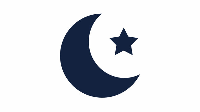 Crescent moon and star symbol.